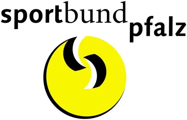 Logo des Sportbundes Pfalz mit gelbem Hintergrund und schwarzem Schriftzug.