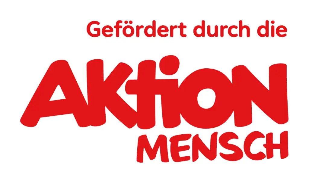 Logo der Aktion Mensch in roter Schrift auf weißem Hintergrund mit dem Text 'Gefördert durch die Aktion Mensch'.