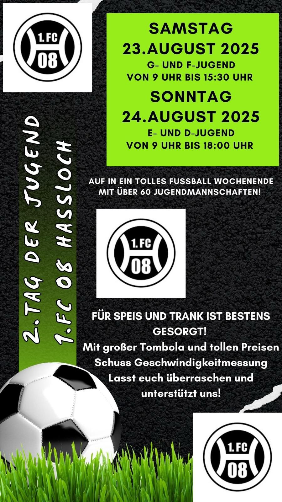 Plakat für das Fußballwochenende des 1. FC 08 Hassloch mit Terminen und Informationen.