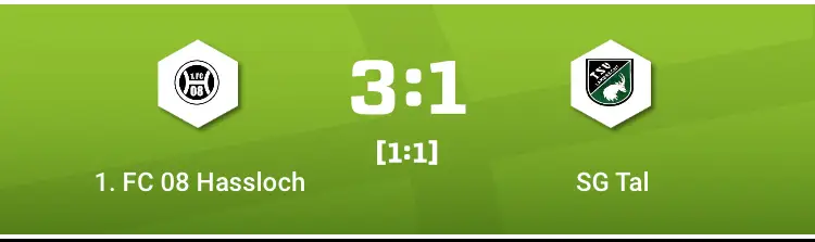 Ergebnisanzeige mit dem Endstand 3:1 zwischen 1. FC 08 Hassloch und SG Tal.