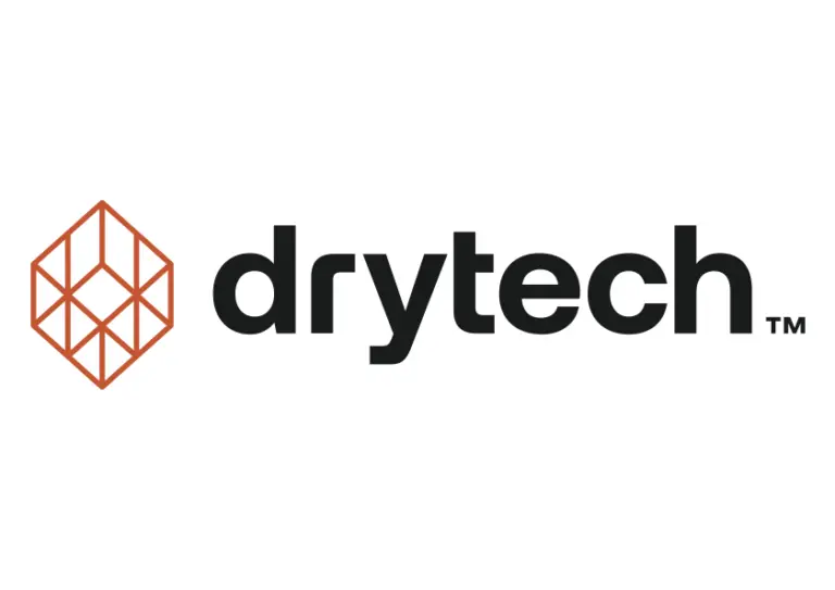 Logo von Drytech mit einem orangefarbenen geometrischen Symbol und schwarzer Schrift.