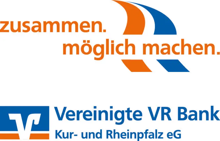 Logo der Vereinigten VR Bank mit dem Claim 'zusammen. möglich machen.' in orange und blau.