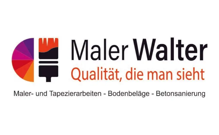 Logo von Maler Walter mit Pinsel und Schriftzug in orange und schwarz.