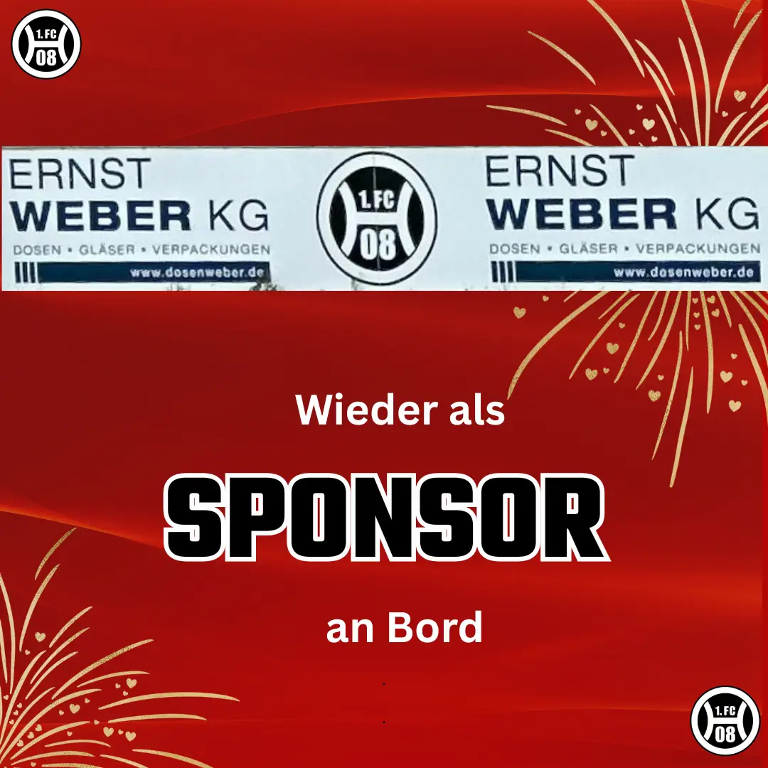 Banner der Ernst Weber KG mit dem Text 'Wieder als SPONSOR an Bord' auf rotem Hintergrund.